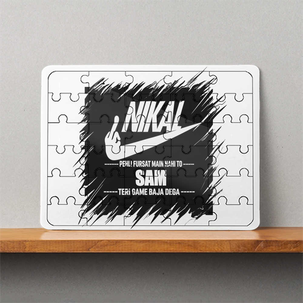 MDF Wooden Puzzle | 6x8 Inch 30 Pieces | Glossy Finish | Durable, Waterproof | Kids & Adults | Personalized | Typography | Attitude | Humor | Everyday | Defiance | Desi Savage Warning - front - White - mockup 1