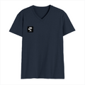 Men's V-Neck T-Shirt | Regular Fit | 180 GSM Bio-Washed Cotton | Durable Double-Stitched Seams | Everyday Wear | Personalized | Typography | Attitude | Humor | Everyday | Defiance | Desi Savage Warning - right pocket - Navy Blue - mockup 4