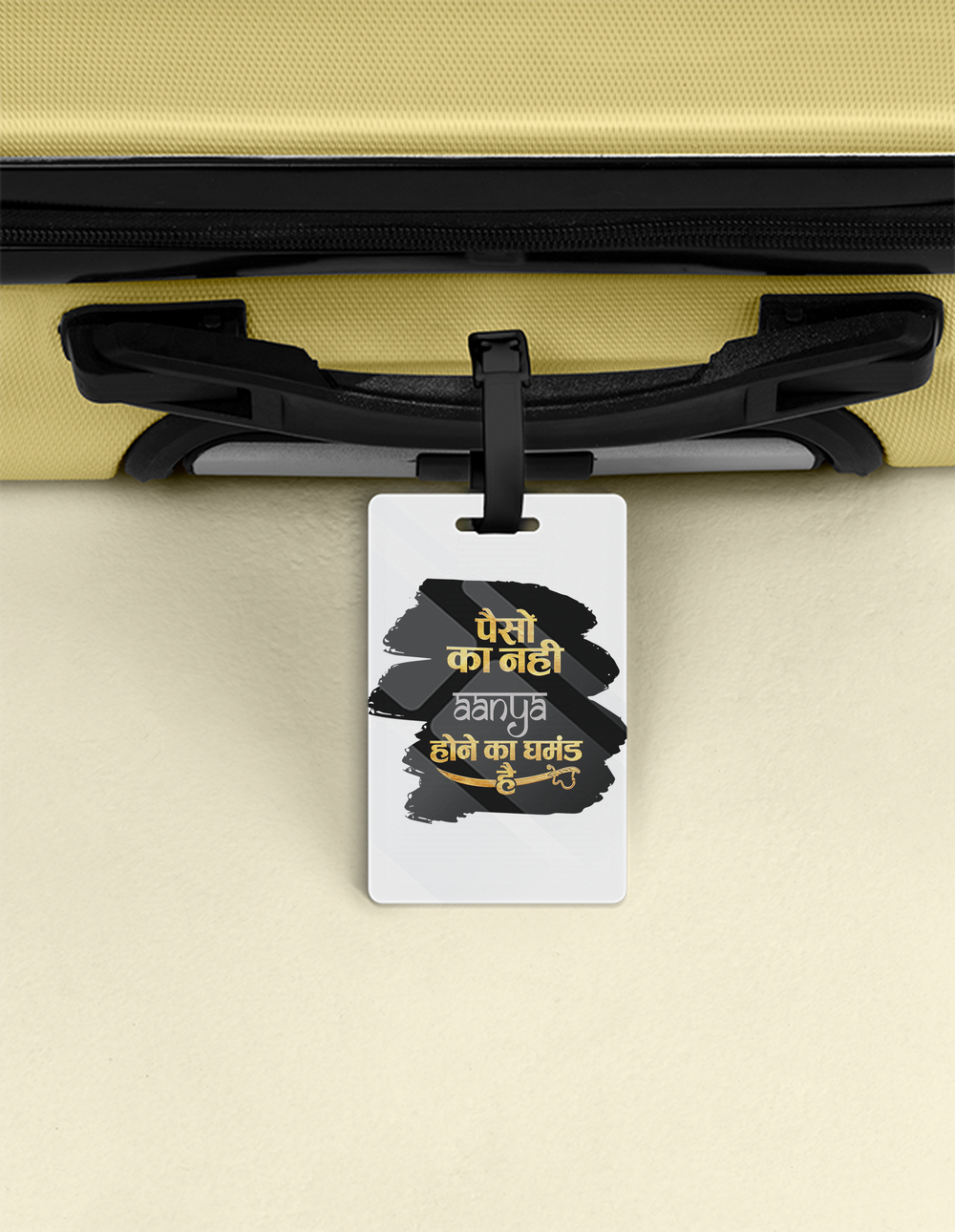 Luggage Tag | Travel Accessory | Acrylic | Durable, Double-Sided, Secure Strap | Unisex | Personalized | Typography | Identity | Pride | Self-purchase | Confident | Royal Attitude - front - White - mockup 1