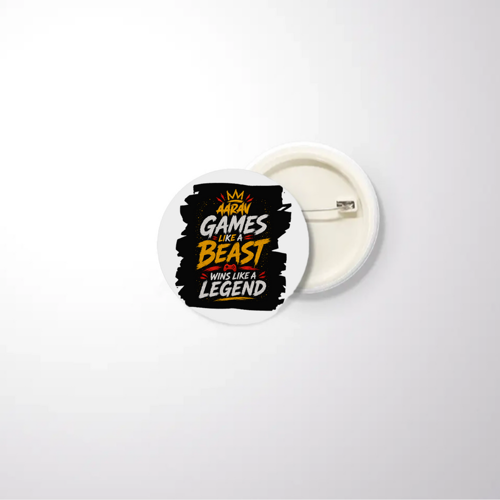 Pin Button Badge | Glossy Finish | Rust-Free Metal | Pin Attached | Unisex | Personalized | Typography | Video Games | Everyday | Confident | Beast Mode Gamer - front_32mm - 32mm - White - mockup 1