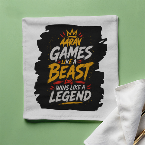 Cloth Napkin | Standard Dining Size | 100% Polyester | Soft, Durable, Hemmed | Unisex | Personalized | Typography | Video Games | Everyday | Confident | Beast Mode Gamer - front - White - mockup 1