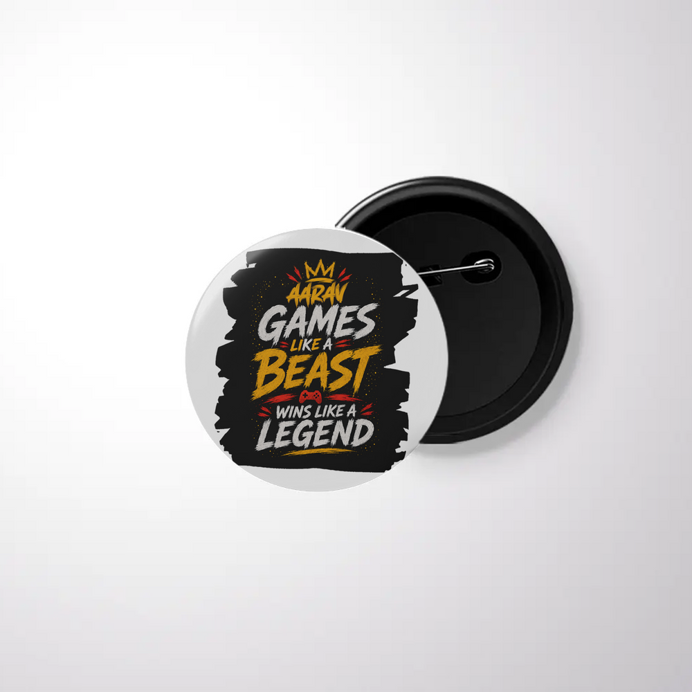 Pin Button Badge | Durable Metal | Glossy Finish | Unisex | Personalized | Typography | Video Games | Everyday | Confident | Beast Mode Gamer - front - White - mockup 1