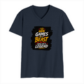 Men's V-Neck T-Shirt | Regular Fit | 180 GSM Bio-Washed Cotton | Durable Double-Stitched Seams | Everyday Wear | Personalized | Typography | Video Games | Everyday | Confident | Beast Mode Gamer - front - Navy Blue - mockup 1