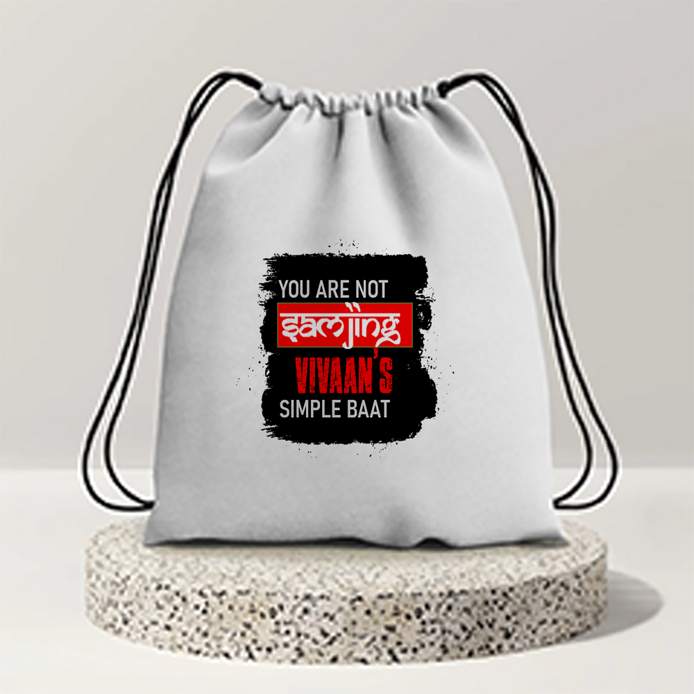 Drawstring Bag | 280 GSM | Durable Cotton | Secure Closure | Unisex | Personalized | Typography | Self-expression | Humor | Everyday | Sarcastic | Attitude Nahi, Simplicity - front - mockup 1