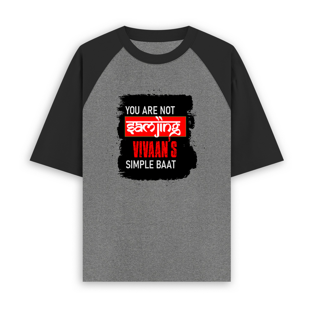 Unisex Oversized Raglan T-Shirt | Oversized Fit | 100% Bio-Washed Cotton | Ready | Two-Tone Design | Rib Neck | Unisex Adult | Personalized | Typography | Self-expression | Humor | Everyday | Sarcastic | Attitude Nahi, Simplicity - front - mockup 1