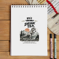 Sketchbook | A5 Size | 140 GSM Paper | Spiral Bound | Unisex | Personalized | Typography | Dinosaurs | Tea | Everyday | Humorous | Drink Tea, Avoid Extinction - front - White - mockup 1