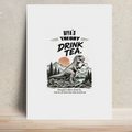 Metal Posters | 8x11.7 & 11.7x15.7 Inches | 1mm Thick Metal | Magnetic Mount | Waterproof | Glossy Finish | Home Decor | Personalized | Typography | Dinosaurs | Tea | Everyday | Humorous | Drink Tea, Avoid Extinction - front - White - mockup 1