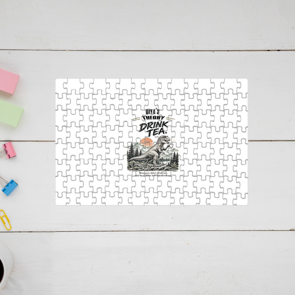 Jigsaw Puzzle | 120 Pieces A4 Size | Recycled Paper Semi-Glossy Finish | Fade-Proof Engaging Entertainment | Unisex | Personalized | Typography | Dinosaurs | Tea | Everyday | Humorous | Drink Tea, Avoid Extinction