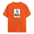 Male Classic Crew T-Shirt | Men's Regular Fit | 180 GSM Bio-Washed Cotton | Pre-Shrunk, Double-Stitched | Personalized | Typography | Dinosaurs | Tea | Everyday | Humorous | Drink Tea, Avoid Extinction - back - Orange - mockup 2