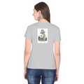 Female Classic Crew T-Shirt | Regular Fit | 180 GSM Bio-Washed Cotton Blend | Pre-Shrunk, Double-Stitched | Women | Personalized | Typography | Dinosaurs | Tea | Everyday | Humorous | Drink Tea, Avoid Extinction - back - Grey Melange - mockup 2