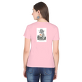 Female Classic Crew T-Shirt | Regular Fit | 180 GSM Bio-Washed Cotton Blend | Pre-Shrunk, Double-Stitched | Women | Personalized | Typography | Dinosaurs | Tea | Everyday | Humorous | Drink Tea, Avoid Extinction - back - Light Baby Pink - mockup 2