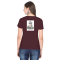 Female Classic Crew T-Shirt | Regular Fit | 180 GSM Bio-Washed Cotton Blend | Pre-Shrunk, Double-Stitched | Women | Personalized | Typography | Dinosaurs | Tea | Everyday | Humorous | Drink Tea, Avoid Extinction - back - Maroon - mockup 2