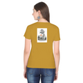 Female Classic Crew T-Shirt | Regular Fit | 180 GSM Bio-Washed Cotton Blend | Pre-Shrunk, Double-Stitched | Women | Personalized | Typography | Dinosaurs | Tea | Everyday | Humorous | Drink Tea, Avoid Extinction - back - Mustard Yellow - mockup 2