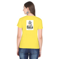 Female Classic Crew T-Shirt | Regular Fit | 180 GSM Bio-Washed Cotton Blend | Pre-Shrunk, Double-Stitched | Women | Personalized | Typography | Dinosaurs | Tea | Everyday | Humorous | Drink Tea, Avoid Extinction - back - New Yellow - mockup 2