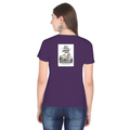 Female Classic Crew T-Shirt | Regular Fit | 180 GSM Bio-Washed Cotton Blend | Pre-Shrunk, Double-Stitched | Women | Personalized | Typography | Dinosaurs | Tea | Everyday | Humorous | Drink Tea, Avoid Extinction - back - Purple - mockup 2