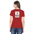 Female Classic Crew T-Shirt | Regular Fit | 180 GSM Bio-Washed Cotton Blend | Pre-Shrunk, Double-Stitched | Women | Personalized | Typography | Dinosaurs | Tea | Everyday | Humorous | Drink Tea, Avoid Extinction - back - Red - mockup 2