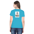 Female Classic Crew T-Shirt | Regular Fit | 180 GSM Bio-Washed Cotton Blend | Pre-Shrunk, Double-Stitched | Women | Personalized | Typography | Dinosaurs | Tea | Everyday | Humorous | Drink Tea, Avoid Extinction - back - SkyBlue - mockup 2