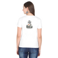 Female Classic Crew T-Shirt | Regular Fit | 180 GSM Bio-Washed Cotton Blend | Pre-Shrunk, Double-Stitched | Women | Personalized | Typography | Dinosaurs | Tea | Everyday | Humorous | Drink Tea, Avoid Extinction - back - White - mockup 2