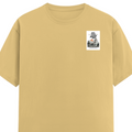 Female Classic Crew T-Shirt | Regular Fit | 180 GSM Bio-Washed Cotton Blend | Pre-Shrunk, Double-Stitched | Women | Personalized | Typography | Dinosaurs | Tea | Everyday | Humorous | Drink Tea, Avoid Extinction - left pocket - Beige - mockup 3