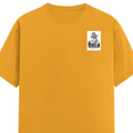 Female Classic Crew T-Shirt | Regular Fit | 180 GSM Bio-Washed Cotton Blend | Pre-Shrunk, Double-Stitched | Women | Personalized | Typography | Dinosaurs | Tea | Everyday | Humorous | Drink Tea, Avoid Extinction - left pocket - Golden Yellow - mockup 3