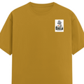 Female Classic Crew T-Shirt | Regular Fit | 180 GSM Bio-Washed Cotton Blend | Pre-Shrunk, Double-Stitched | Women | Personalized | Typography | Dinosaurs | Tea | Everyday | Humorous | Drink Tea, Avoid Extinction - left pocket - Mustard Yellow - mockup 3