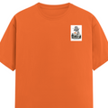 Female Classic Crew T-Shirt | Regular Fit | 180 GSM Bio-Washed Cotton Blend | Pre-Shrunk, Double-Stitched | Women | Personalized | Typography | Dinosaurs | Tea | Everyday | Humorous | Drink Tea, Avoid Extinction - left pocket - Orange - mockup 3