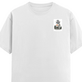 Female Classic Crew T-Shirt | Regular Fit | 180 GSM Bio-Washed Cotton Blend | Pre-Shrunk, Double-Stitched | Women | Personalized | Typography | Dinosaurs | Tea | Everyday | Humorous | Drink Tea, Avoid Extinction - left pocket - White - mockup 3