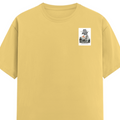 Female Classic Crew T-Shirt | Regular Fit | 180 GSM Bio-Washed Cotton Blend | Pre-Shrunk, Double-Stitched | Women | Personalized | Typography | Dinosaurs | Tea | Everyday | Humorous | Drink Tea, Avoid Extinction - left pocket - Yellow - mockup 3