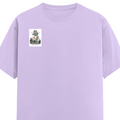 Female Classic Crew T-Shirt | Regular Fit | 180 GSM Bio-Washed Cotton Blend | Pre-Shrunk, Double-Stitched | Women | Personalized | Typography | Dinosaurs | Tea | Everyday | Humorous | Drink Tea, Avoid Extinction - right pocket - Lavender - mockup 4