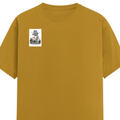 Female Classic Crew T-Shirt | Regular Fit | 180 GSM Bio-Washed Cotton Blend | Pre-Shrunk, Double-Stitched | Women | Personalized | Typography | Dinosaurs | Tea | Everyday | Humorous | Drink Tea, Avoid Extinction - right pocket - Mustard Yellow - mockup 4