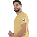 Female Classic Crew T-Shirt | Regular Fit | 180 GSM Bio-Washed Cotton Blend | Pre-Shrunk, Double-Stitched | Women | Personalized | Typography | Dinosaurs | Tea | Everyday | Humorous | Drink Tea, Avoid Extinction - left sleeve - Beige - mockup 5