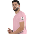 Female Classic Crew T-Shirt | Regular Fit | 180 GSM Bio-Washed Cotton Blend | Pre-Shrunk, Double-Stitched | Women | Personalized | Typography | Dinosaurs | Tea | Everyday | Humorous | Drink Tea, Avoid Extinction - left sleeve - Light Baby Pink - mockup 5