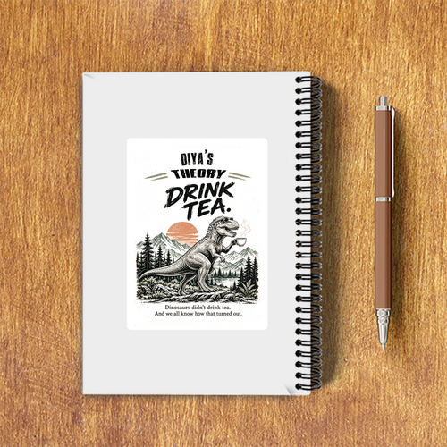 A5 Notepad | 120 Pages, Ruled/Unruled | 70 GSM Natural Shade Paper, 300 GSM Cover | Wire Bound | Everyday Use | Personalized | Typography | Dinosaurs | Tea | Everyday | Humorous | Drink Tea, Avoid Extinction - back - White - mockup 2