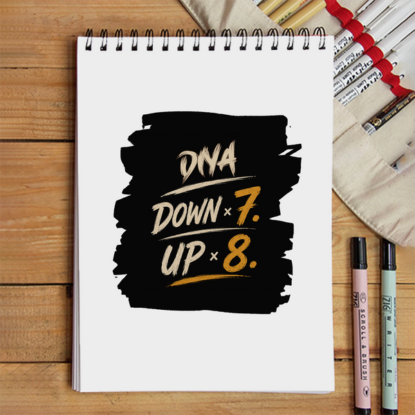 Sketchbook | A5 Size | 140 GSM Paper | Spiral Bound | Unisex | Personalized | Typography | Motivation | Everyday | Empowering | Fall Seven, Rise Eight