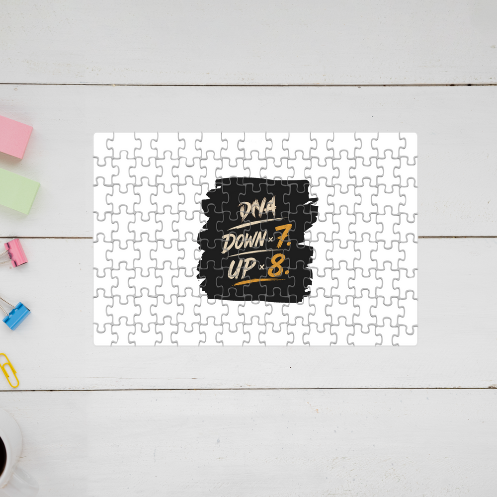 Jigsaw Puzzle | 120 Pieces A4 Size | Recycled Paper Semi-Glossy Finish | Fade-Proof Engaging Entertainment | Unisex | Personalized | Typography | Motivation | Everyday | Empowering | Fall Seven, Rise Eight - front - mockup 1