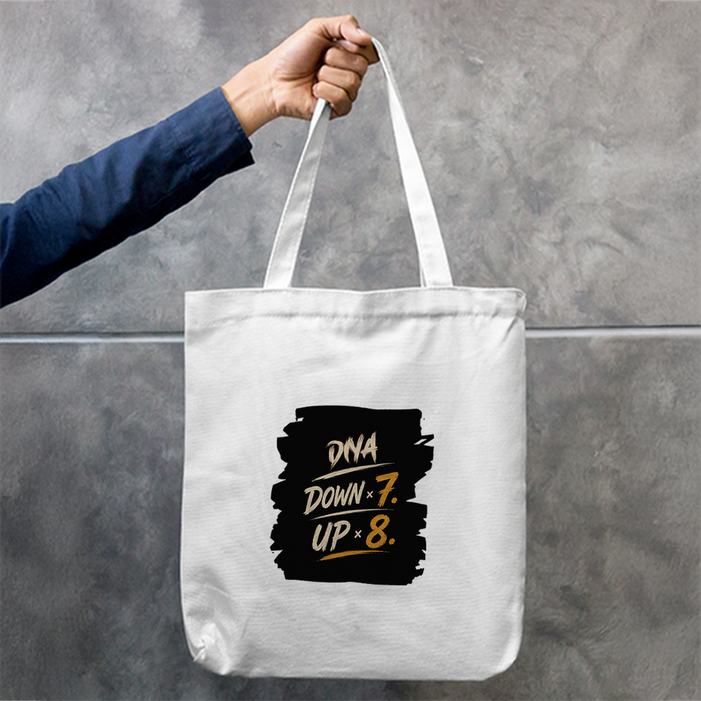 Tote Bag Zipper | Unisex | 100% Cotton Canvas | Zipper Closure, Long Handles | Everyday Use | Personalized | Typography | Motivation | Everyday | Empowering | Fall Seven, Rise Eight - front - mockup 1