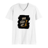 Men's V-Neck T-Shirt | Regular Fit | 180 GSM Bio-Washed Cotton | Durable Double-Stitched Seams | Everyday Wear | Personalized | Typography | Motivation | Everyday | Empowering | Fall Seven, Rise Eight