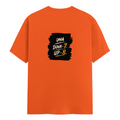 Male Classic Crew T-Shirt | Men's Regular Fit | 180 GSM Bio-Washed Cotton | Pre-Shrunk, Double-Stitched | Personalized | Typography | Motivation | Everyday | Empowering | Fall Seven, Rise Eight - back - Orange - mockup 2