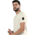 Male Classic Crew T-Shirt | Men's Regular Fit | 180 GSM Bio-Washed Cotton | Pre-Shrunk, Double-Stitched | Personalized | Typography | Motivation | Everyday | Empowering | Fall Seven, Rise Eight - left sleeve - Off White - mockup 5