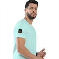 Male Classic Crew T-Shirt | Men's Regular Fit | 180 GSM Bio-Washed Cotton | Pre-Shrunk, Double-Stitched | Personalized | Typography | Motivation | Everyday | Empowering | Fall Seven, Rise Eight - right sleeve - Mint - mockup 6