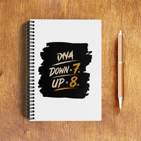 A5 Notepad | 120 Pages, Ruled/Unruled | 70 GSM Natural Shade Paper, 300 GSM Cover | Wire Bound | Everyday Use | Personalized | Typography | Motivation | Everyday | Empowering | Fall Seven, Rise Eight - front - White - mockup 1