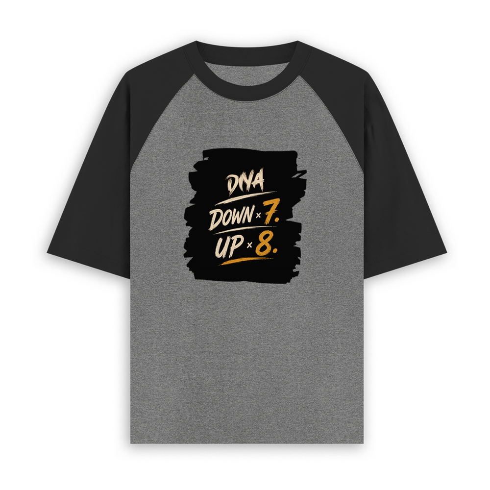 Unisex Oversized Raglan T-Shirt | Oversized Fit | 100% Bio-Washed Cotton | Ready | Two-Tone Design | Rib Neck | Unisex Adult | Personalized | Typography | Motivation | Everyday | Empowering | Fall Seven, Rise Eight - front - mockup 1