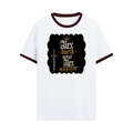 Ringer T-Shirt | Unisex Fit | 100% Cotton | Bio-Washed, Pre-Shrunk, Rib Neck | Adults | Personalized | Typography | Royalty | Power | Everyday | Empowering | The Crowned Warrior - front - Maroon off white - mockup 1