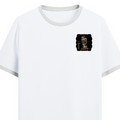 Ringer T-Shirt | Unisex Fit | 100% Cotton | Bio-Washed, Pre-Shrunk, Rib Neck | Adults | Personalized | Typography | Royalty | Power | Everyday | Empowering | The Crowned Warrior - left pocket - White Black - mockup 3