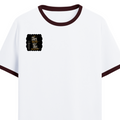 Ringer T-Shirt | Unisex Fit | 100% Cotton | Bio-Washed, Pre-Shrunk, Rib Neck | Adults | Personalized | Typography | Royalty | Power | Everyday | Empowering | The Crowned Warrior - right pocket - Maroon off white - mockup 4