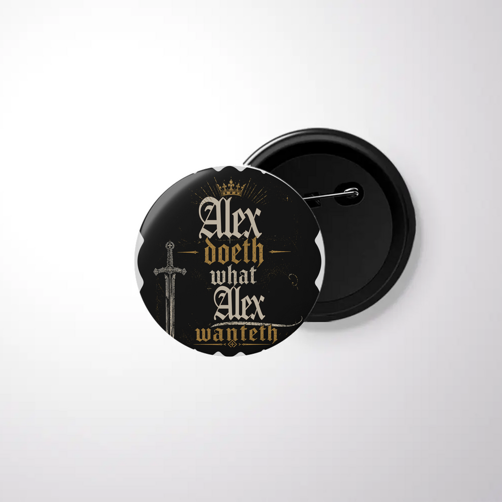 Pin Button Badge | Durable Metal | Glossy Finish | Unisex | Personalized | Typography | Royalty | Power | Everyday | Empowering | The Crowned Warrior - front - White - mockup 1