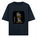 Oversized Classic T-Shirt | Unisex Relaxed Fit | 100% Super-Combed Cotton | Pre-Shrunk, Double-Stitched | Adults | Personalized | Typography | Royalty | Power | Everyday | Empowering | The Crowned Warrior - front - Navy Blue - mockup 1