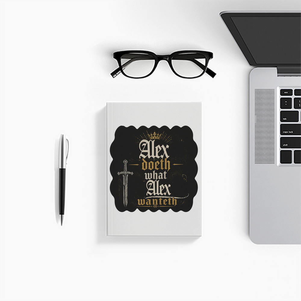 Notebook Journal | A5 Size | 300 GSM Cover, 70 GSM Eco-Friendly Pages | Soft Bound, Ruled/Unruled | Unisex | Personalized | Typography | Royalty | Power | Everyday | Empowering | The Crowned Warrior - front - White - mockup 1