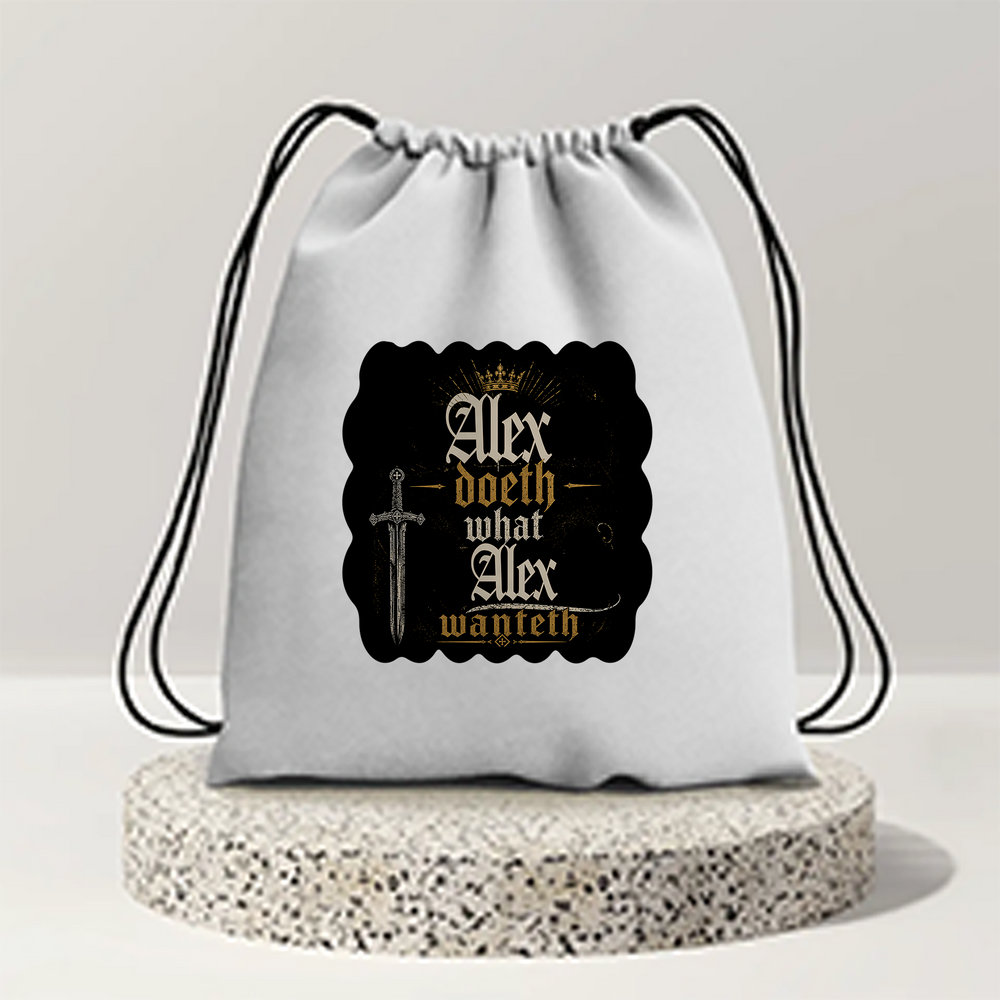 Drawstring Bag | 280 GSM | Durable Cotton | Secure Closure | Unisex | Personalized | Typography | Royalty | Power | Everyday | Empowering | The Crowned Warrior - front - mockup 1