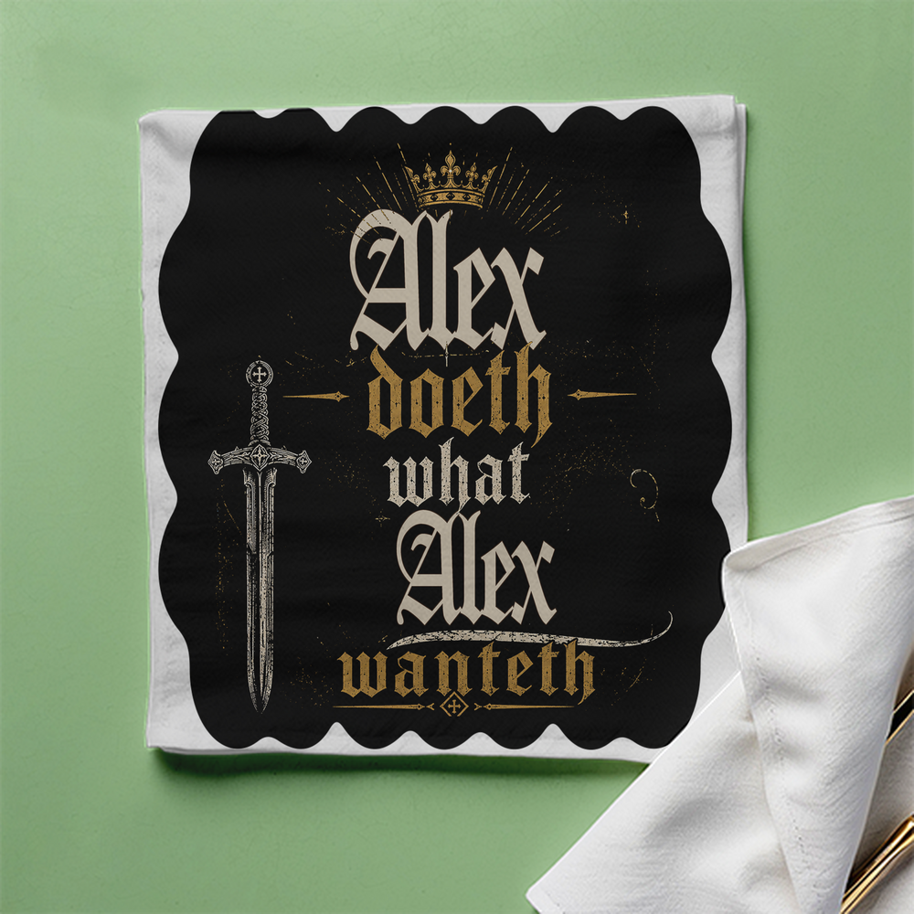 Cloth Napkin | Standard Dining Size | 100% Polyester | Soft, Durable, Hemmed | Unisex | Personalized | Typography | Royalty | Power | Everyday | Empowering | The Crowned Warrior - front - White - mockup 1